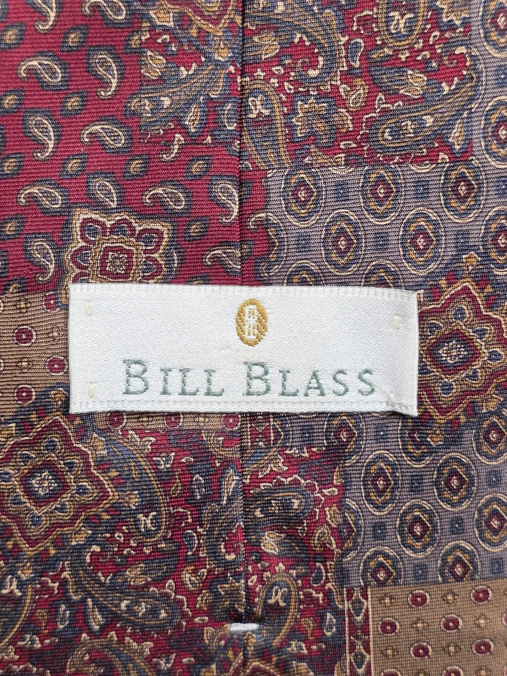 Vintage 90s Bill Blass 100% Silk Patchwork Paisley Tie